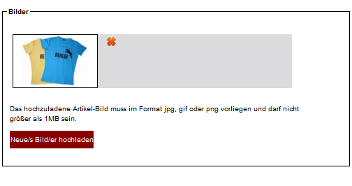 Zweite Artikel-Seite: Bilder hochladen