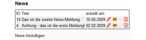 Liste der News-Mitteilungen