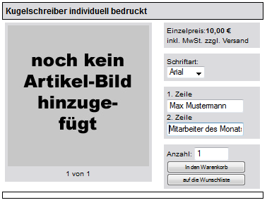 Darstellung des Artikels mit Optionen