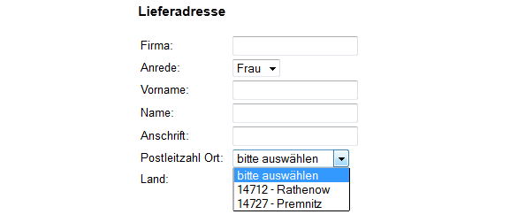 Auswahl Lieferadresse